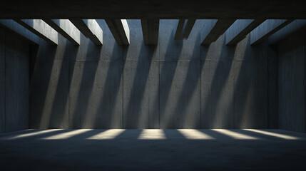 Minimalist architecture concrete interior light shadow beam geometry perspective quiet surrealism
