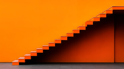 Orange wall minimal staircase abstract architecture modern design geometric shape quiet surrealism bright color urban interior creative concept contemporary art Minimal staircase orange wall with