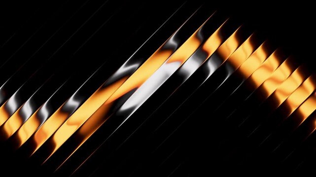 Abstract golden glass pattern with diagonal movement. Trendy glassmorphism loop with sharp reflections and deep contrast. 3D render motion.