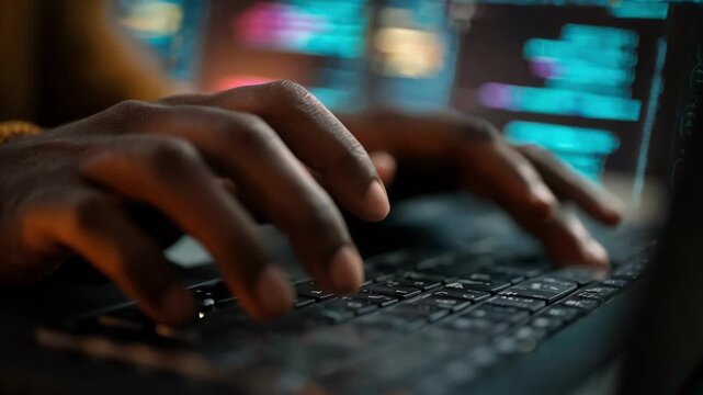 Medium shot capturing hands typing code to create exact legal descriptions emphasizing precision and automation in legal drafting.