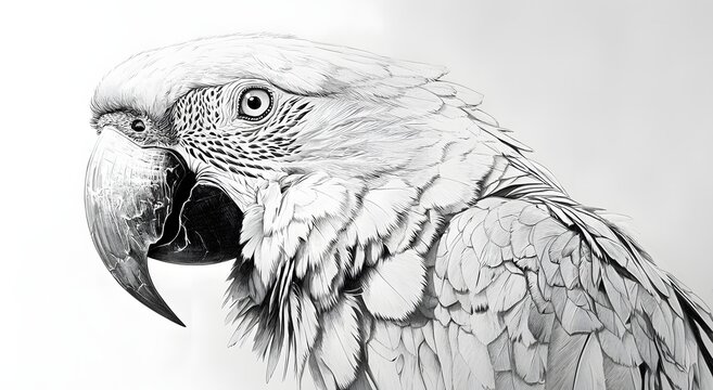 Macaw pencil art detailed parrot feathers tropical bird photo