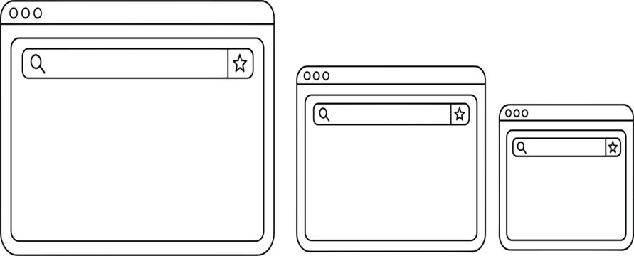 Responsive Web Browser Window Icon Illustration with Desktop Tablet and Mobile Layouts for Website Mockups, User Interface Design, and Digital Application Concepts