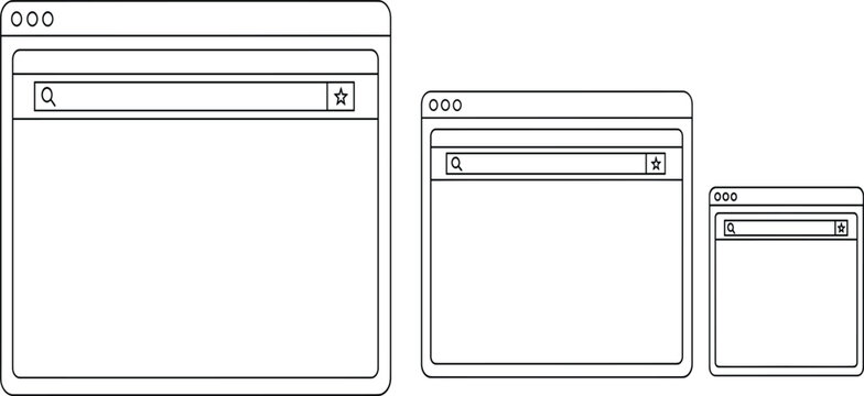 Responsive Web Browser Window Wireframe Illustration Showing Desktop Tablet and Mobile Screen Layouts for Website Design and User Interface Concepts