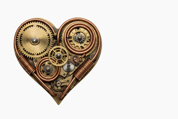 Naklejka premium Detailed Steampunk Heart Concept with Brass Gears and Clockwork Mechanism Isolated on White Background