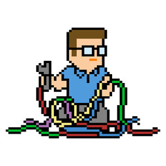 Obraz premium Technician Repairing Network Cables System Pixel