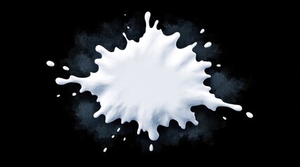 A dynamic splash of white liquid on a black background viewed from directly above captures a moment of fluid motion and splatter artistry.