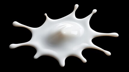 A splash of milk creating a circular pattern with splatters on a dark background from a top view
