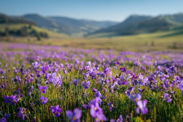 Obraz premium Lavender viola blossoms blanket a gentle countryside meadow