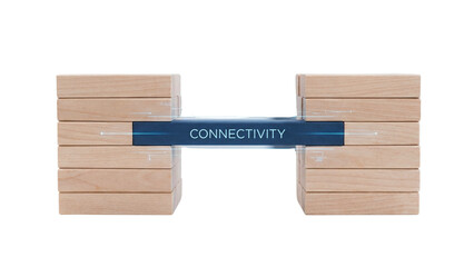 Wooden blocks forming a bridge with connectivity link between two structures isolated on transparent background finally connected together transparent background