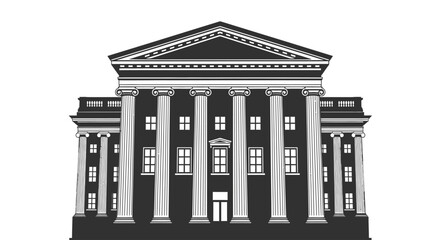Fototapeta premium Classical government building facade with ionic columns, neoclassical architecture vector.