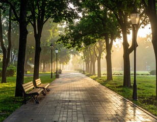 Obraz premium Ruhiger Stadtpark ohne Menschen