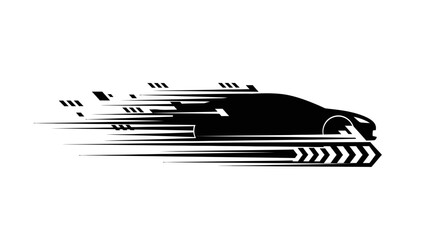 Dynamic Silhouette of a Fast Car with Speed Lines on Isolated White Background © ZAENAL