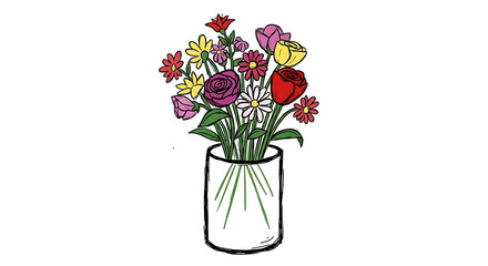 Obraz premium Colorful flowers in a vase, a simple and vibrant illustration of floral arrangement