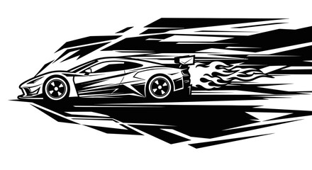 Dynamic Sports Car Racing with Flames and Speed Lines, isolated white background © ZAENAL
