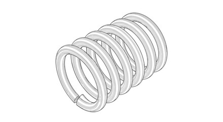 Tightly Wound Metal Spiral Spring in Perspective on Isolated White Background