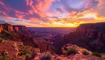 Desert canyon under magic hour sky, sense of adventure and vastness