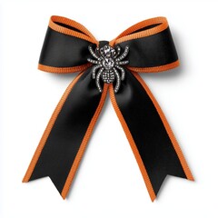 Obraz premium A stylish black and orange bow featuring a decorative spider brooch, perfect for festive occasions. Generative AI.