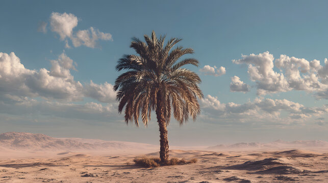 Palm Tree Viewed from Below with Blue Sky and Clouds