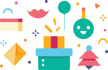 A festive collection of colorful holiday-themed icons and illustrations, perfect for celebrations Vector, illustration
