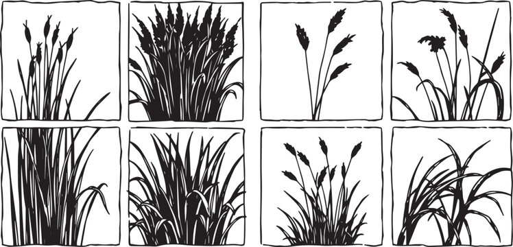 Set of minimalistic flat design plants silhouettes. Hand drawn vector illustration