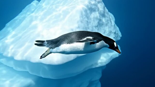 Penguin dives into icy waters with remarkable agility
