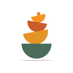 Balance icon with stones. Flat pebble logo. Harmony and wellness poster. Geometric pyramid, stack of stones composition. Vector illustration .EPS 10 .