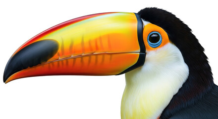 A vibrant toucan with a large colorful beak on transparent background