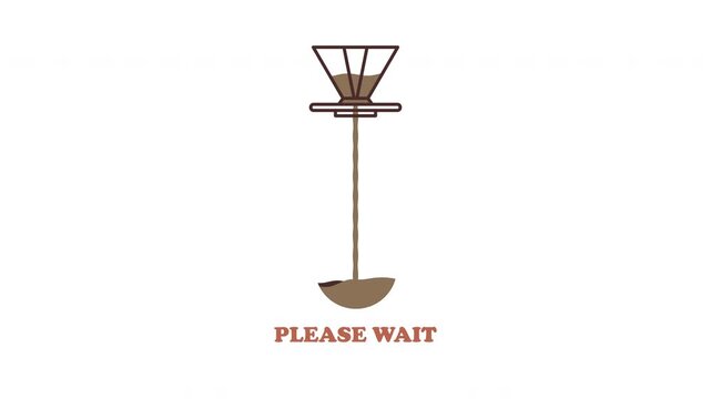 4K V60 coffee loading animation with alpha channel. Long drip pour over effect, minimal flat design, smooth loop, and &ldquo;please wait&rdquo; text for UI loading screens