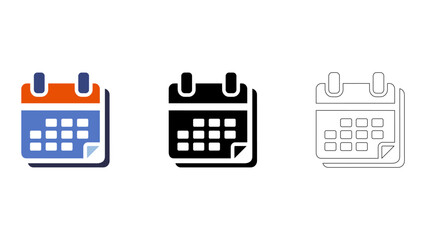 This image features set of three calendar icons in different colors, representing planning, scheduling, and time managem