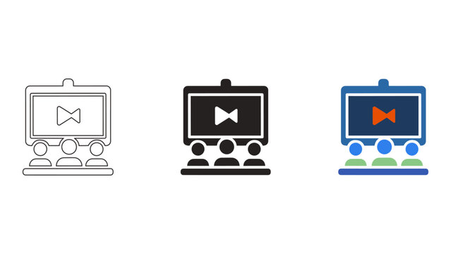 This image depicts an infographic showcasing virtual classes and online education through video icons, symbolizing remot