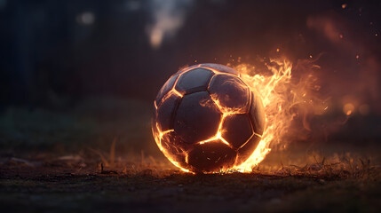 Naklejka premium Soccer Ball on Fire with Flames Sports Background