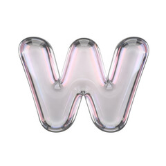 A close-up view of a shiny, metallic letter w with a reflective surface.