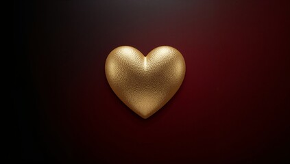 Glowing gold textured heart showing specular sheen and shadow on crimson gradient studio backdrop