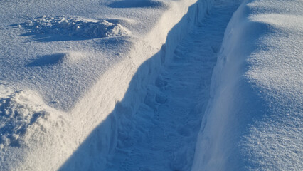 path in the snow. Background for design and space for text.