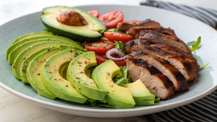 Variation with avocado and grilled meat alongside the core ingredients.