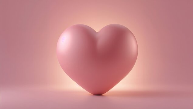 Displaying large 3D pale pink heart resting on cyclorama, with halo lighting and soft shadow