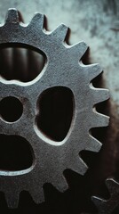 directional. Abstract metallic mechanical components in close-up, highlighted by dramatic lighting and shadows for an industrial aesthetic. safety posters.
