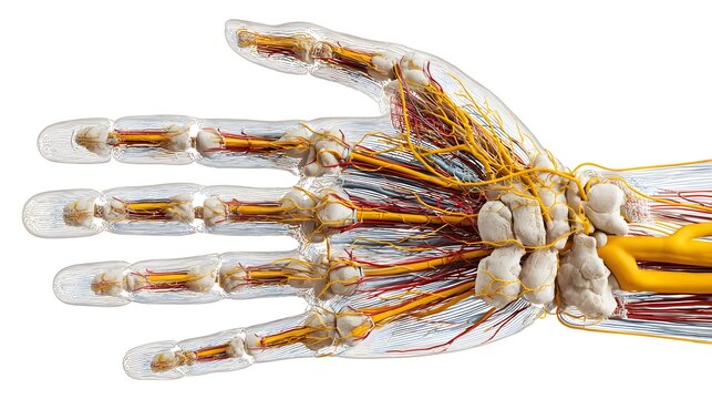 Detailed Human Hand Anatomy Showing Muscles Nerves and Blood Vessels