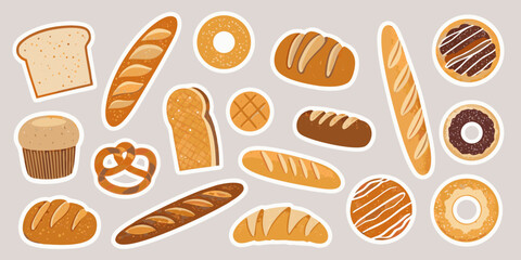 Variety of baked goods including breads pastries and donuts displayed