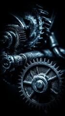 Fototapeta premium directional. Abstract metallic mechanical components in close-up, highlighted by dramatic lighting and shadows for an industrial aesthetic. safety posters. 