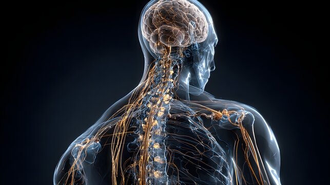 Human Central Nervous System Showing Brain Spinal Cord and Nerves