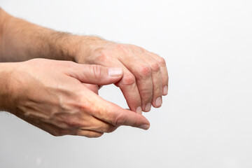 Close-up of male hands, isolated white background