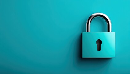 Fototapeta premium Bright Blue Lock on Blue Background with Silver Shackle for Security and Privacy