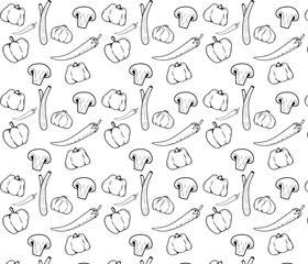 Seamless Vegetable Garden Line Art Pattern
