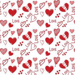 Romantic Red Heart and Love Text Seamless Pattern
