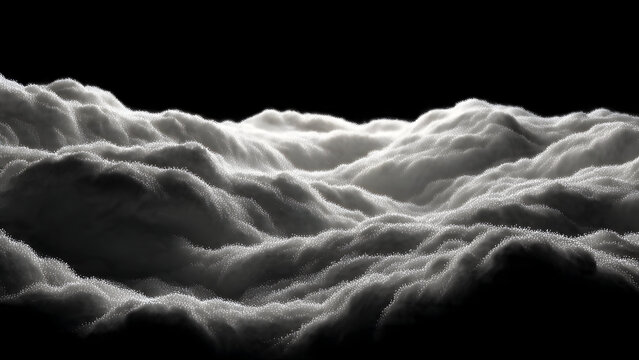 Textured stratocumulus stratiformis cloud layer with undulating base and complex surface patterns, captured in extreme close-up detail showing microscopic variations against pure black isolation