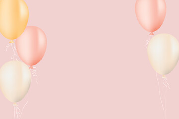 Birthday Background with Pastel Balloons on Pink Background