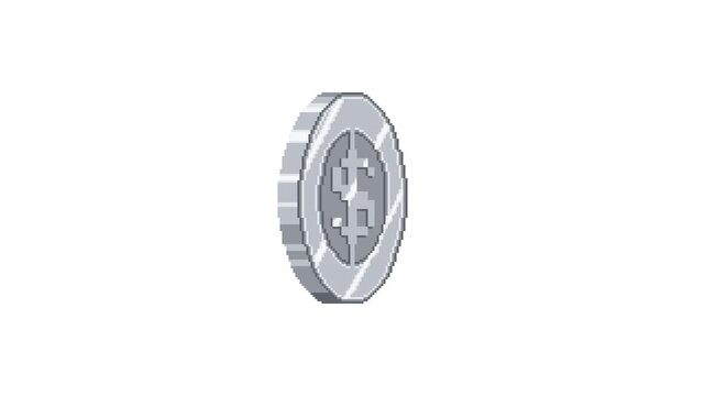 8bit Pixel Art Silver Coin Spin Animation White Background