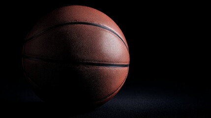 Obraz premium basketball. A basketball isolated against a solid black background, emphasizing its form and design. event key visuals, club posters, designed for sports event promotions and stadium branding. 