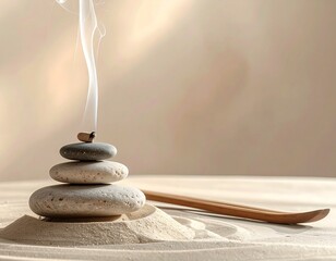 Meditation Concept with Incense and Stone Balance